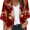 Women's Floral Print Puff Sleeve Kimono Cardigan Loose Cover Up Casual Blouse Tops