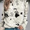 Women's Long Sleeve Scoop Neck Graphic Printed Top
