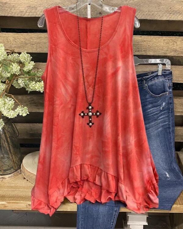 Women's Tie-Dye Casual Ruffled Tank