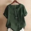 Plus Size Solid Button Decor Short Sleeve T-shirt, Women's Plus Casual Round Neck Tee