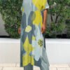 Printed V-neck Slit Side Long Tee Casual Two-piece Suits