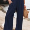 Casual Elastic Waist Cotton And Linen Wide Leg Trousers