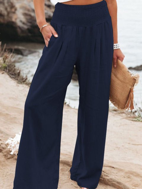 Casual Elastic Waist Cotton And Linen Wide Leg Trousers