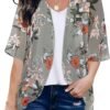 Women's Floral Print Puff Sleeve Kimono Cardigan Loose Cover Up Casual Blouse Tops