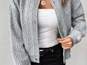 Fashion Cable Knit Button Front Sweater Baseball Jacket
