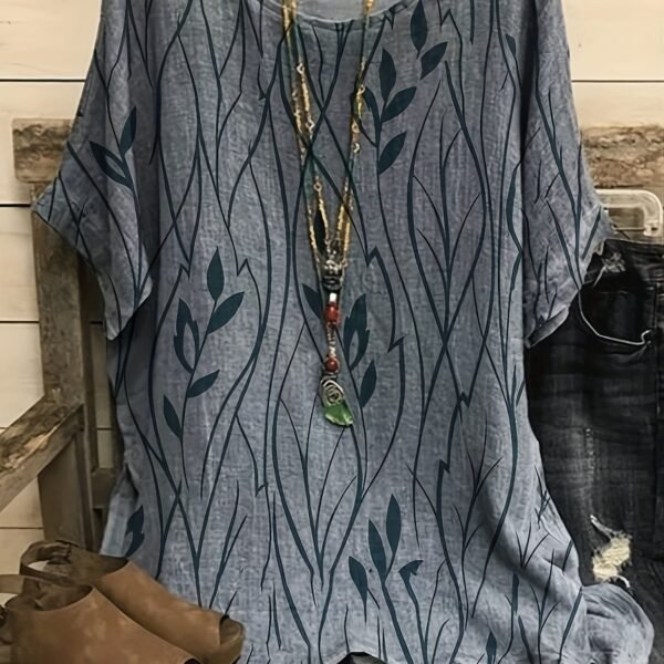 Plus Size Elegant  T-shirt, Women's Plus Casual Floral Print Round Neck Half Sleeve Tee