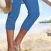 Plain color patterned elastic waist lace high elastic pants Capri Leggings