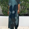 Printed V-neck Slit Side Long Tee Casual Two-piece Suits