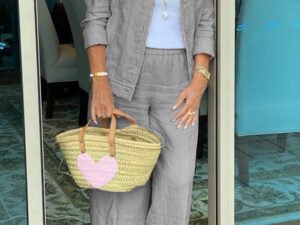 Casual Button Down Lapel Jacket And Pants Set