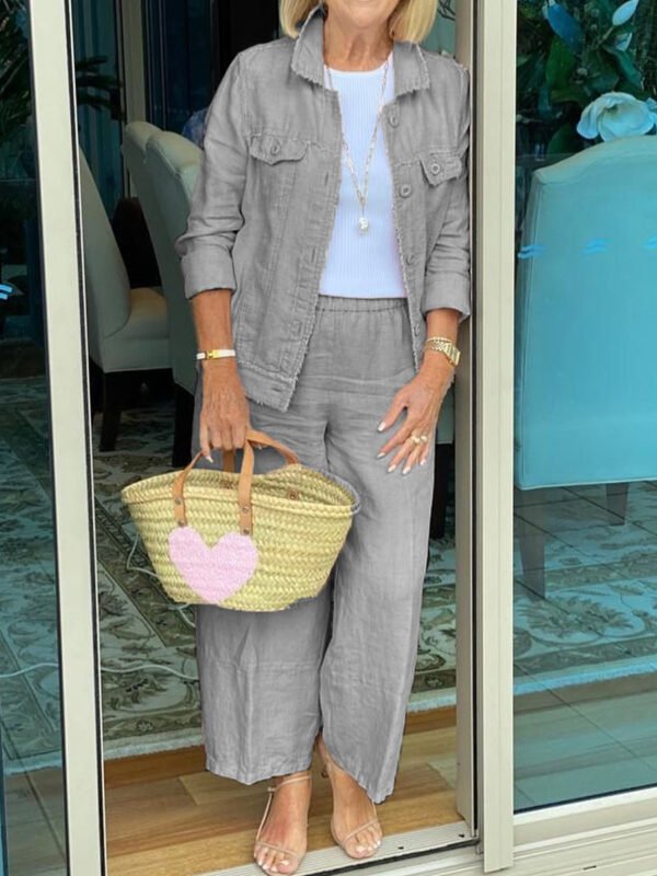 Casual Button Down Lapel Jacket And Pants Set