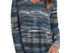 Women's Long Sleeve V-neck Striped Printed Top