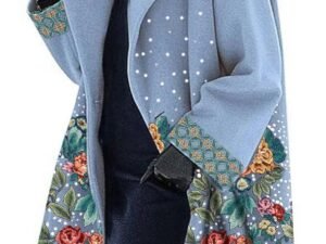 Round neck loose print hooded wool coat
