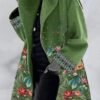 Round neck loose print hooded wool coat