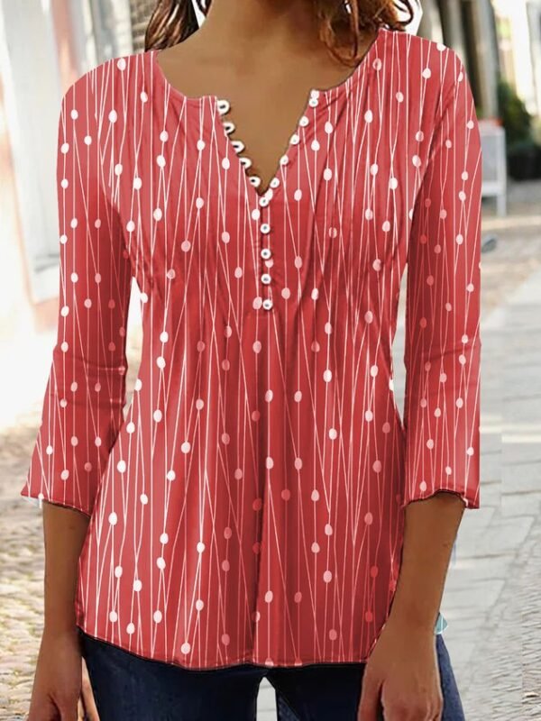 9efbcd52285d40cbb8da2e880e057184.jpg Women's Geometric Casual V-neck Daily Hot List A-Line Top Long Sleeve Henry Collar Polka Dots Stripes Tunic