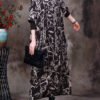 Beautiful Black Turtleneck Print Knit Patchwork Long Dress Long Sleeve
