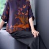 Elegant Purple Stand Collar Print Silk Shirts