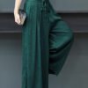 Loose Green Pockets High Waist Tie Waist Maxi Pants Fall