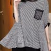 Plus Size Black O-Neck Plaid Patchwork Chiffon Tank Tops Short Sleeve