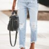 Solid Mid-rise Ripped Casual Jeans