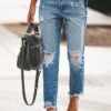 Solid Mid-rise Ripped Casual Jeans