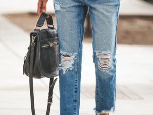 Solid Mid-rise Ripped Casual Jeans