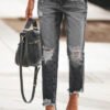 Solid Mid-rise Ripped Casual Jeans