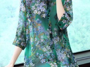 Stylish Peter Pan Collar Button Print Chiffon Shirt Tops Summer