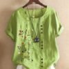 Plus Size Floral Print Button Decor Round Neck T-shirt, Women's Plus Casual Short Sleeve Tee
