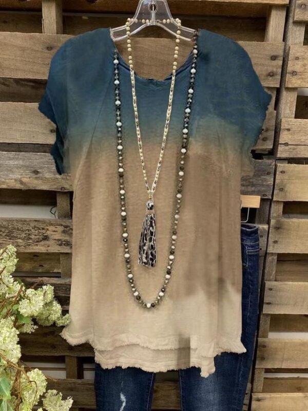 Ombre Tie-Dye Short Sleeve Casual Shirts Tops