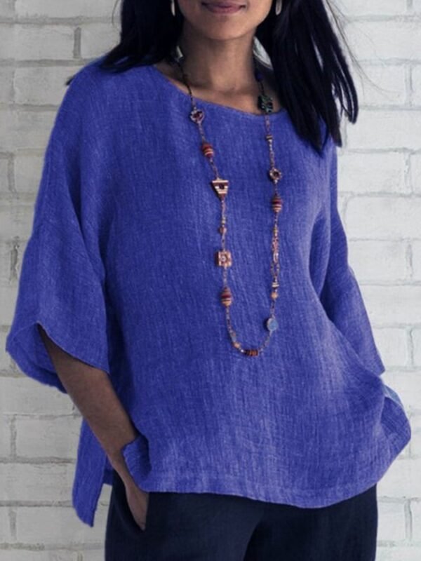 a30c03da2534f5859ada3d89602b1362.jpg Women's Cotton Linen Three-quarter Sleeve Crew Neck Shirt