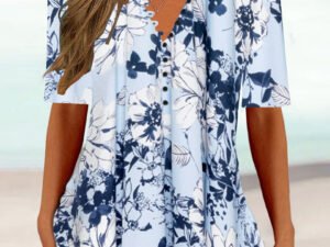 Women Half Sleeve V-neck Floral Printed Tops