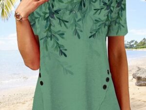 Women's Crew Neck Floral Tulip Hem Resort Tunic T-Shirt