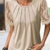Plain Casual Patchwork lace Shirt
