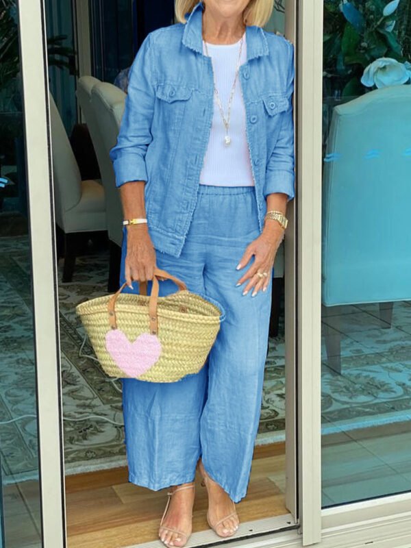 Casual Button Down Lapel Jacket And Pants Set