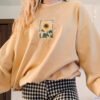 Loose Thin Sunflower Printed Long Sleeve Hoodie