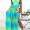 Women's Dresses Printed V-Neck Strap Off-Shoulder Slit Dress
