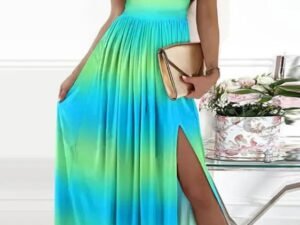 Women's Dresses Printed V-Neck Strap Off-Shoulder Slit Dress
