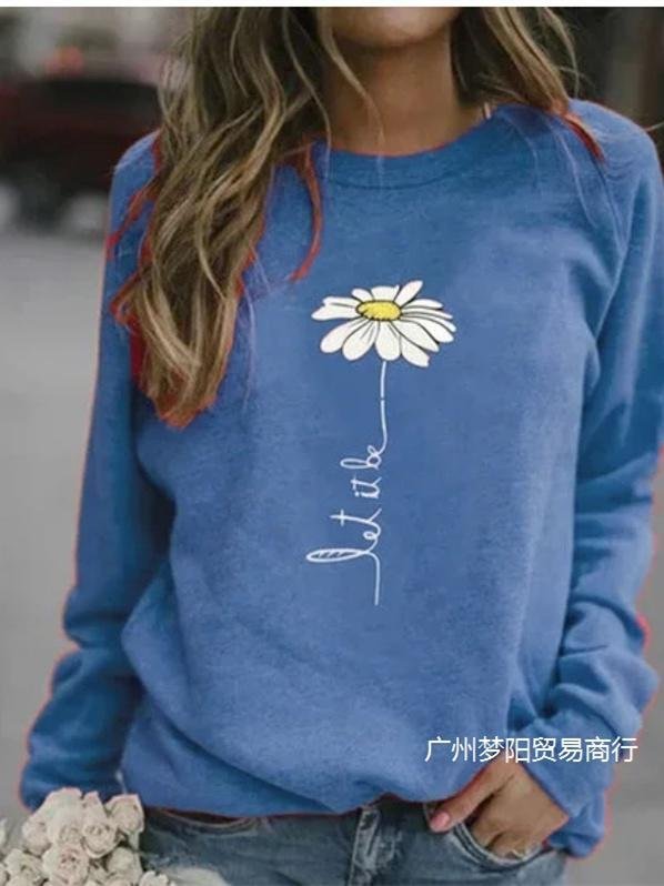 Women Long Sleeve Scoop Neck Floral Printed GraphicTop