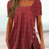 Women's Short Sleeve U-neck Printed Button Top