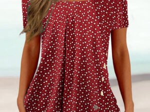 Women's Short Sleeve U-neck Printed Button Top
