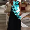 Casual Floral Print Panel V-Neck Short Sleeve Maxi Dress
