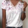Women's T shirt Tee White Floral Lace Trims Print Short Sleeve Casual Holiday Basic Round Neck Regular Floral Painting S