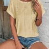 Women's T shirt Tee White Eyelet Tops Light Blue Black White Plain Cut Out Short Sleeve Daily Weekend Basic Round Neck Regular Cotton S