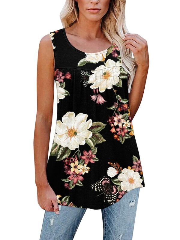 Women's Tank Top Black White Pink Floral Print Sleeveless Casual Holiday Basic Round Neck Regular Floral S
