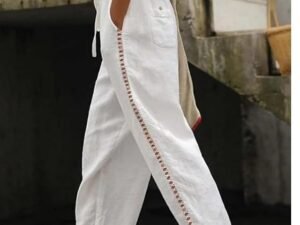 Women's Pants Trousers Faux Linen Dark Grey Camel White Fashion Casual Daily Side Pockets Ankle-Length Comfort Plain S M L XL 2XL