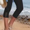 Plain color patterned elastic waist lace high elastic pants Capri Leggings