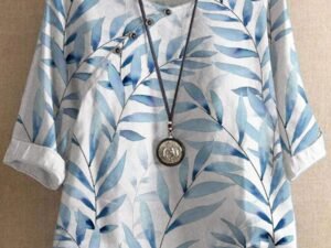 Women 3/4 Sleeve Round Neck Floral Printed Tops