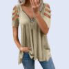 Sexy V-neck zipper solid color T-shirt