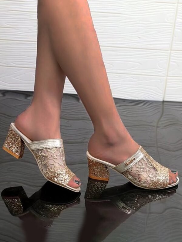 Sexy Glitter Chunky Heel Sandals