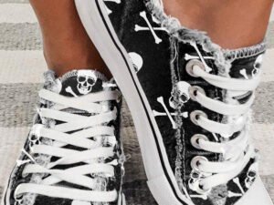Skull Bone Printed Denim Canvas Shoes